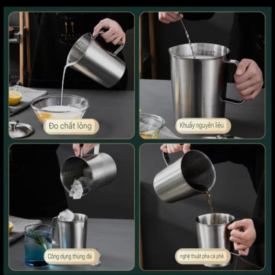 ( hàng cao cấp ) ca đánh sữa inox 304 có vạch đong 500ml, 700ml, 1L