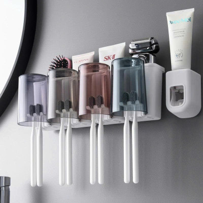 Kệ Nhà Tắm Thông Minh – Bộ Nhả Kem Đánh Răng Tự Động + 4 Cốc Úp Ngược Tiện Lợi