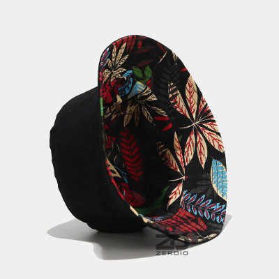 Nón vành tròn, mũ bucket 2 mặt đen trơn, họa tiết lá cá tính cho cả nam và nữ