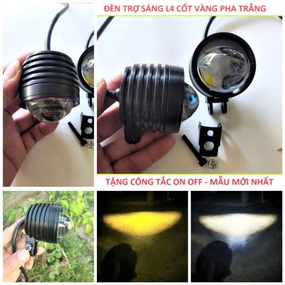 Đèn Trợ Sáng Cốt Vàng Pha Trắng L4 Bi Cầu 2 Màu - Vỏ Hợp Kim Chống Nước, Đồ Chơi Xe Máy Đẳng Cấp