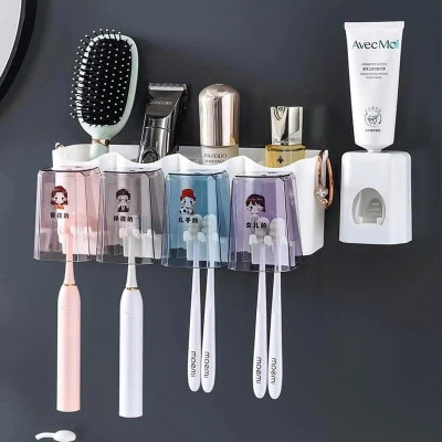 Kệ Nhà Tắm Thông Minh – Bộ Nhả Kem Đánh Răng Tự Động + 4 Cốc Úp Ngược Tiện Lợi