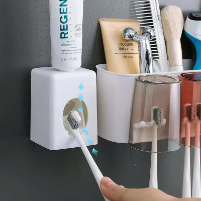 Kệ Nhà Tắm Thông Minh – Bộ Nhả Kem Đánh Răng Tự Động + 4 Cốc Úp Ngược Tiện Lợi