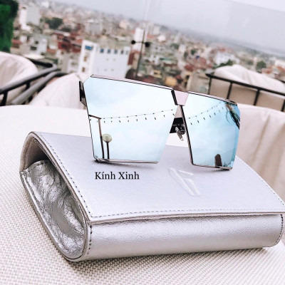 Kính râm Thời Trang Mắt Vuông Kim Loại Dáng Form To Cho Nam và Nữ (Bạc Gương)