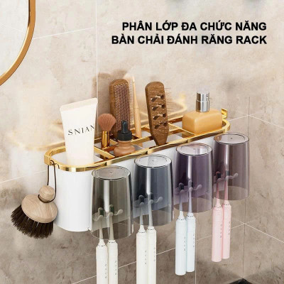 Kệ Nhà Tắm Thông Minh – Bộ Nhả Kem Đánh Răng Tự Động + 4 Cốc Úp Ngược Tiện Lợi
