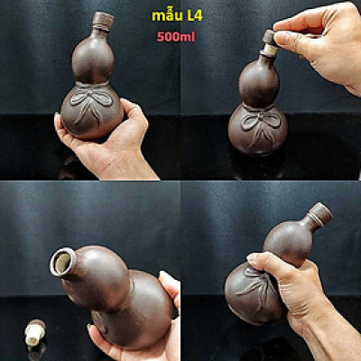 Nậm Rượu Gốm 500ML cao cấp mẫu hồ lô nghiêng màu nâu đất - Nậm Đựng Rượu cho giới sành tửu – Nậm Rượu Đẹp (L4)