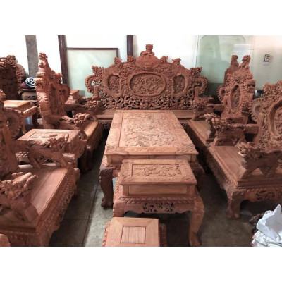 Bộ bàn ghế đồng kỵ nghê bảo đỉnh gỗ hương đỏ