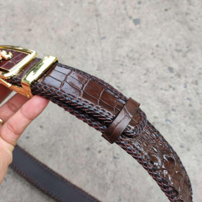 Thắt lưng da cá sấu nam đan viền thủ công rất đẹp! N53N_V (mặt vàng)