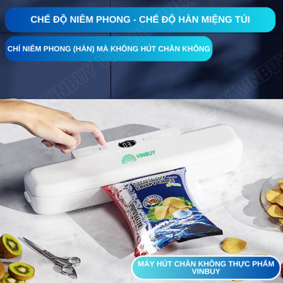 Máy hút chân không, hàn miệng túi thực phẩm gia đình, hút khô ướt mềm, tặng kèm 10 túi hút chân không - Hàng chính hãng Vinbuy