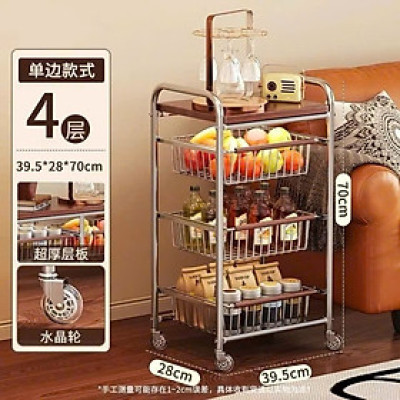 Xe Đẩy Kệ Để Đồ Đa Năng Nhiều Ngăn Tầng Có Ván Gỗ Retro Vintage – Khung Kim Loại Chắc Chắn, Kệ Trang Trí Nhà Bếp Phòng Khách - HÀNG CHÍNH HÃNG MINIIN