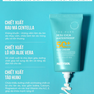 Kem chống nắng rau má nâng tông kháng nước, lấu trôi -  Pretty Skin The pure jeju cica Waterproof Sun Cream