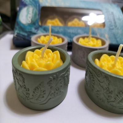 Set 4 hủ nến bằng xi măng Seeart đựng viên nến thơm tealight candles - hàng handmade DIY, cốc để nến cúng phật , bàn thờ trang trí