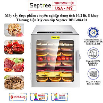 Máy sấy thực phẩm chuyên nghiệp dung tích 16.2 lít, 8 khay Thương hiệu Mỹ cao cấp Septree DBC-08A01 - Hàng Nhập Khẩu (BH 1 NĂM)