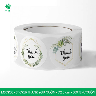 MSCK05 - D2.5 cm - 1 Cuộn 500 sticker thank you tròn, nhãn dán thank you, tem dán cảm ơn