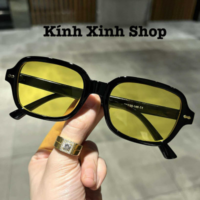 Kính râm màu vàng dáng chữ nhật gọng nhựa dáng dễ đeo không kén mặt cho nam nữ