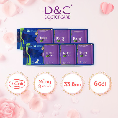 Combo 6 Băng vệ sinh ban đêm Doctor Care tinh chất thảo dược 33.8cm siêu thấm hút