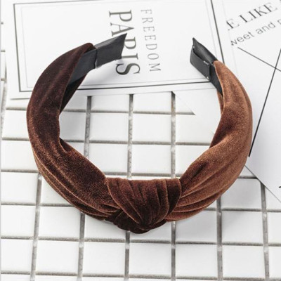 Bờm cài tóc turban nữ BN30F bản to vải nhung màu nâu