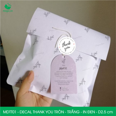 MDTT01 - D2.5cm - 1000 Sticker Thank you, decal Thank you tròn dán hộp carton, tem cám ơn, nhãn dán cảm ơn trang trí gói hàng