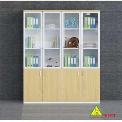 Tủ hồ sơ, tủ tài liệu, tủ văn phòng gỗ MDF cánh kính THS401 - Nội thất lắp ráp Viễn Đông adv