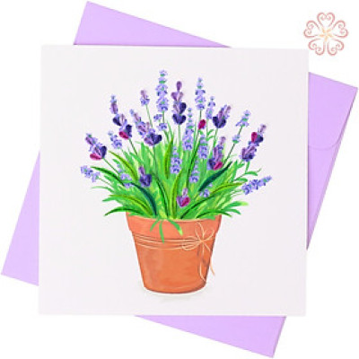 Thiệp Giấy Xoắn Nghệ Thuật - Chậu Hoa Tím