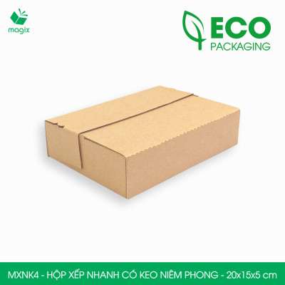 MXNK4 - 20x15x5 cm - 60 hộp carton đóng hàng xếp nhanh có keo niêm phong - Hộp gói hàng, hộp quà