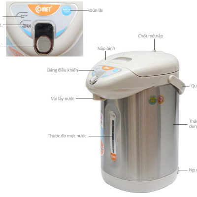 Bình thủy điện Comet CM3216 – Dung tích 3.6L, 3 chế độ giữ ấm 98/85/60°C, ruột inox 304, công suất 730W –  Hàng Chính hãng, bảo hành 12 tháng