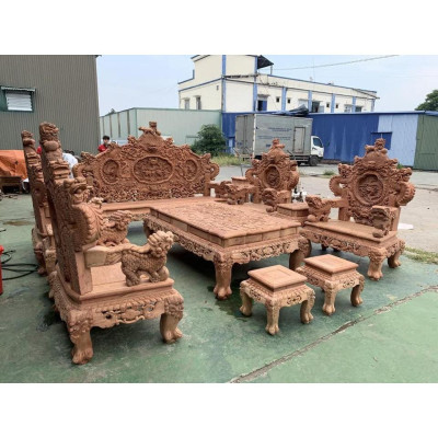 Bộ bàn ghế đồng kỵ nghê bảo đỉnh gỗ hương đỏ
