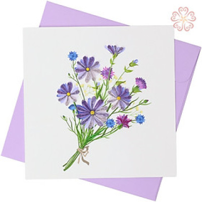 Thiệp Giấy Xoắn Nghệ Thuật - Bó hoa tím - size 15x15cm