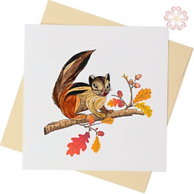 Thiệp Giấy Xoắn Nghệ Thuật - Chú sóc nhỏ - size  15x15cm