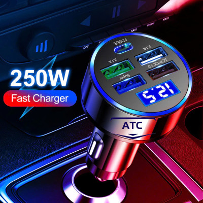 Tẩu Sac Nhanh QC3.0 + PD Cho Xe Máy ÔTô – 4 Cổng , Sạc An Toàn Thông Minh ĐÈN LED TRANG TRÍ