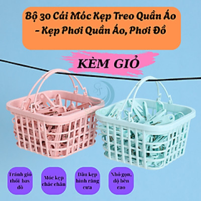 Bộ 30 Cái Móc Kẹp Treo Quần Áo Nhựa Cao Cấp - Kẹp Phơi Quần Áo, Phơi Đồ