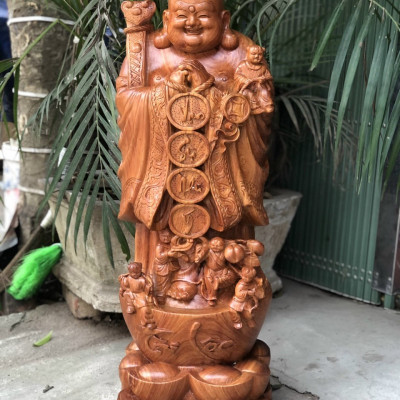 Tượng phật di lặc chúc phúc bằng gỗ hương đá kt 60×20×15cm
