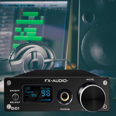 Bộ Giải Mã FX-Audio DAC D01 32 Bit/768Khz/ DSD512 Bluetooth 5.0 USB and Headphone Amplifier HiFi Stereo Digital to Analogue ES9038Q2M/XMOS XU208 Support APTX/HD/LDAC/DSD.512 with 6.35mm to 3.5mm Headphone Converter - Hàng Chính Hãng
