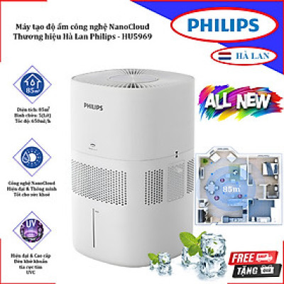 Máy tạo độ ẩm công nghệ NanoCloud, kết hợp khử trùng tia UV, diện tích 85m vuông - Dòng cao cấp. Thương hiệu Hà Lan cao cấp Philips - HU5969. Hàng chính hãng. Hướng Dẫn Sử Dụng Tiếng Việt