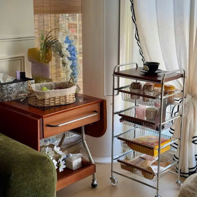 Xe Đẩy Kệ Để Đồ Đa Năng Nhiều Ngăn Tầng Có Ván Gỗ Retro Vintage – Khung Kim Loại Chắc Chắn, Kệ Trang Trí Nhà Bếp Phòng Khách - HÀNG CHÍNH HÃNG MINIIN