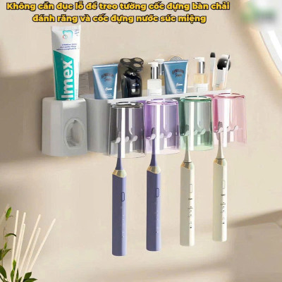Kệ Nhà Tắm Thông Minh – Bộ Nhả Kem Đánh Răng Tự Động + 4 Cốc Úp Ngược Tiện Lợi