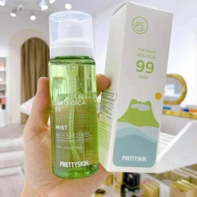 Xịt khoáng rau má Pretty Skin The Pure Jeju Cica 99 Mist làm dịu cấp ẩm cho da - Giữ lớp make up lâu trôi Hàn Quốc 100ml