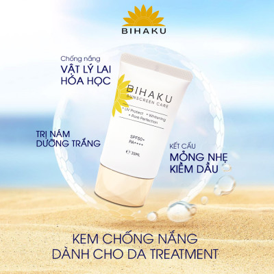 Bộ đôi chống nắng dưỡng trắng da PREMIUM COLLAGEN hộp 30v và BIHAKU SUNSCREEN CARE SPF50+ PA++++ tuýp 35ml giúp hạn chế vấn đề cháy nắng và dưỡng trắng chống lão hóa