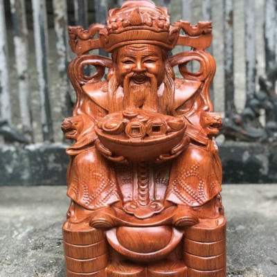 Tượng phật ông thần tài bằng gỗ hương đá kt 40×22×18cm