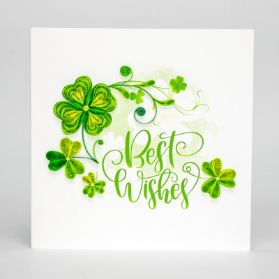 Cỏ may mắn - Thiệp giấy xoắn 15 x 15 cm - Thiệp chúc mừng best wishes