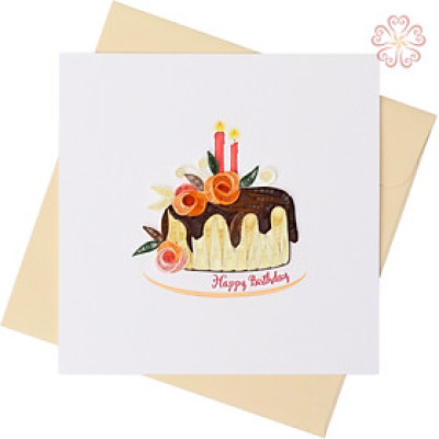 Thiệp Mừng Sinh Nhật Giấy Xoắn Hình bánh kem - size 15x15cm