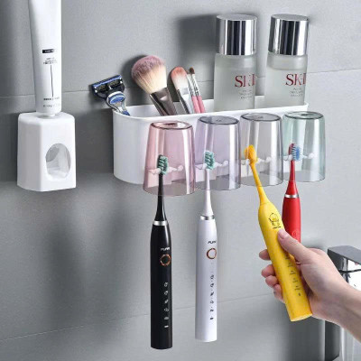 Kệ Nhà Tắm Thông Minh – Bộ Nhả Kem Đánh Răng Tự Động + 4 Cốc Úp Ngược Tiện Lợi