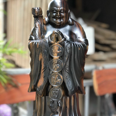 Tượng phật di lặc chúc phúc bằng gỗ mun kt cao 60×20×15cm