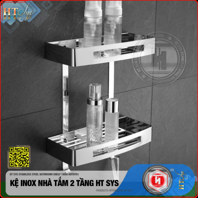 Kệ nhà tắm inox 304 HT SYS - Kệ để đồ phòng tắm 2 tầng đa năng - Chất liệu inox 304 cao cấp - Tích hợp móc treo đồ - LOẠI DÀY - Hàng Chính Hãng