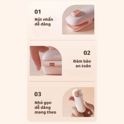 Máy Hàn Miệng Túi Cầm Tay Cute, Máy Ép Miệng Túi Đồ Ăn Vặt Sạc Pin Tích Hợp Nam Châm Kèm Đầu Cắt Tiện Dụng - Hàng Chính Hãng MINIIN