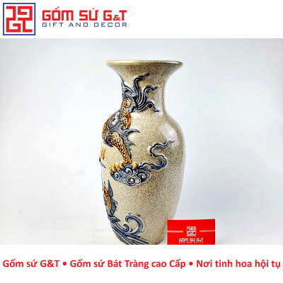 Lọ lộc bình men rạn rồng nổi Gốm Sứ G&T