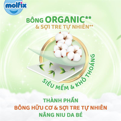 Miếng lót sơ sinh Molfix Thiên nhiên Super Jumbo Newborn 1 (dưới 1 tháng tuổi) - Gói 90+10 miếng