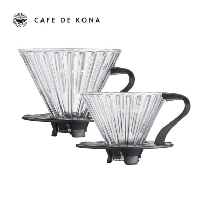 Phễu thuỷ tinh V60 rãnh thẵng đế nhựa đen CAFE DE KONA