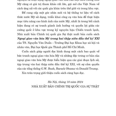 Ngoại giao văn hóa Mỹ trong hai thập niên đầu thế kỷ XXI - bản in 2024