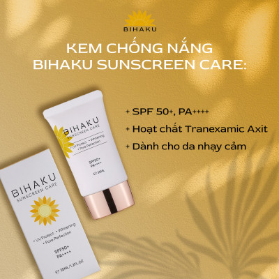 Bộ đôi chống nắng dưỡng trắng da PREMIUM COLLAGEN hộp 30v và BIHAKU SUNSCREEN CARE SPF50+ PA++++ tuýp 35ml giúp hạn chế vấn đề cháy nắng và dưỡng trắng chống lão hóa