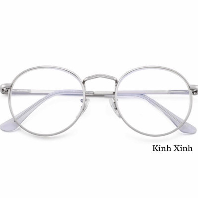Gọng Kính Cận, Kính Giả Cận Mắt Tròn Unisex Kim Loại + Tặng Phụ Kiện Hộp Đựng, Khăn Lau